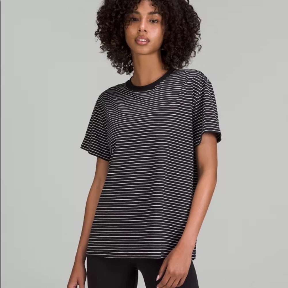 All yours tee in black and white stripe